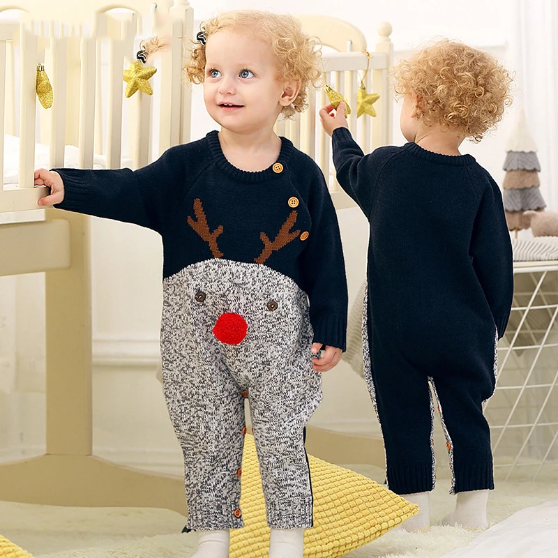 

Baby Girl Romper for Kids Boy Christmas Cartoon Clothes New Infant Winter Autumn Knitted Clothing Toddler Knitting Jumpsuits