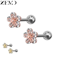 zemo stud earrings for women stainless steel flower earrings crystal ear cartilage piercing screw ball children earrings brincos