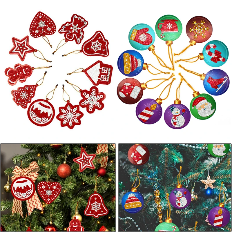 

10pcs DIY Diamond Painting Christmas Tree Pendant Full Drills Special Shape Diamond Embroidery Christmas Decorations for Home