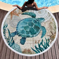 marine organism 150150cm round beach towel yoga mat swimming bath towel chiffon tapestry camping picnic blanket wall hanging