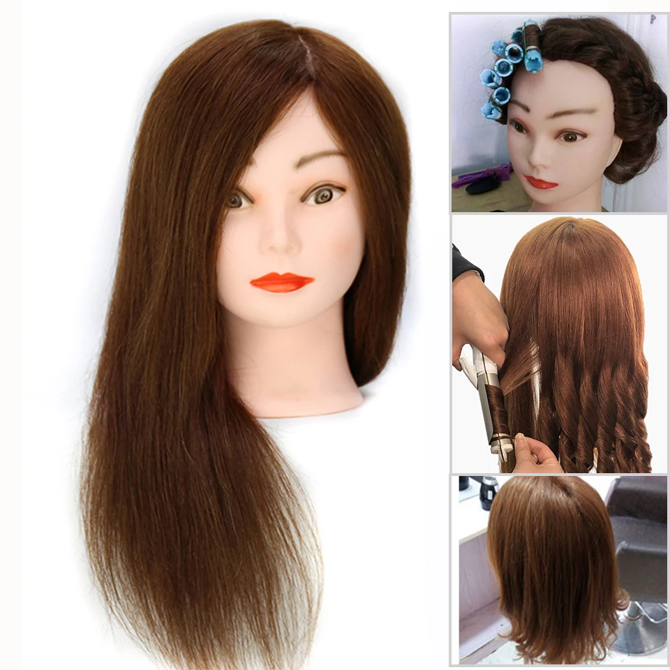 

50% Real Human Hair Training Head for Dolls Hairstyles Braid Hairdressing Mannequin Heads 50cm Stand For Hairdressers