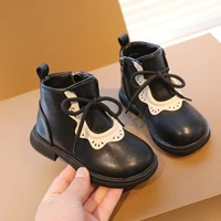 baby shoes britain style girl short boots 2022 autumn fashion princess tide boots with white lace tied kids school shoes hot