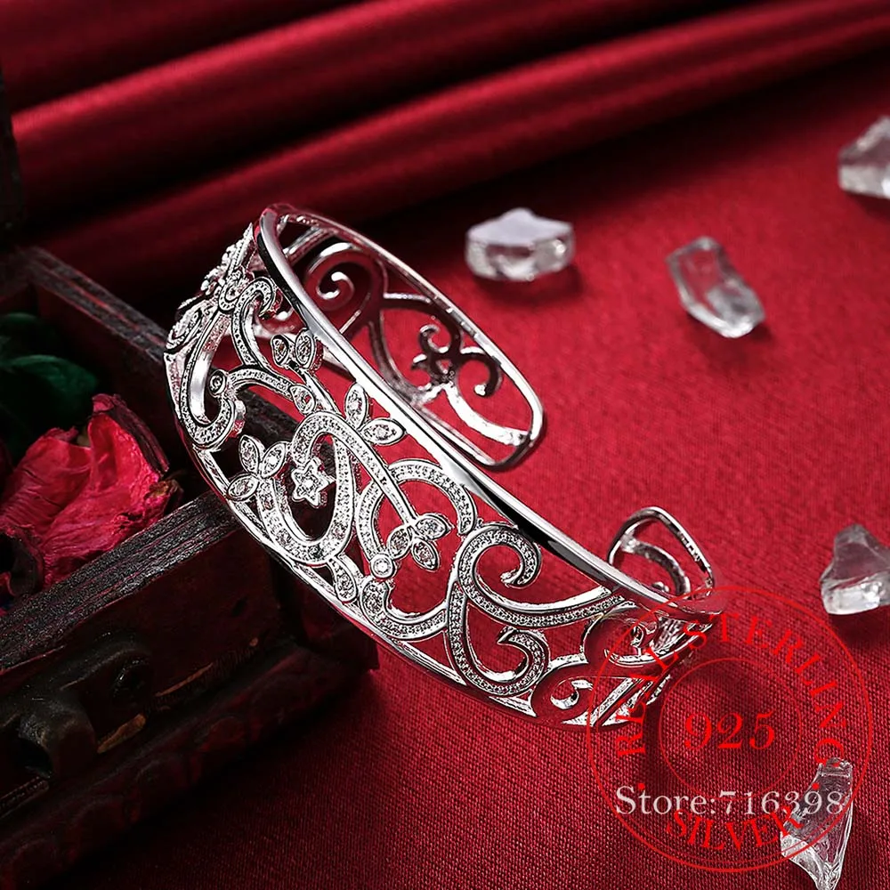 

925 Sterling Silver Hollow Branch Bracelets & Bangles For Women High Quality Elegant Lady Gift 925 Silver Fine jewelry