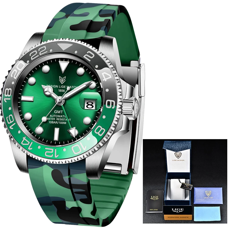

LIGE DESIGN GMT Watches 40mm Rotating Bezel Men's Mechanical Watch Hardlex Glass Top Brand 100M Waterproof Watch Business Men