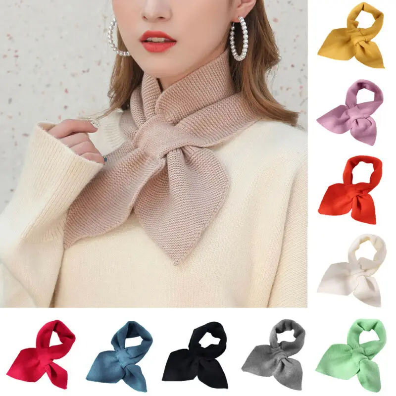 

Elegant Fashion Small Bow Fishtail Scarves For Women Lady Girl Vintage Sweet Knit Warm Shawls Scarf And Wrap Colorful Scarves