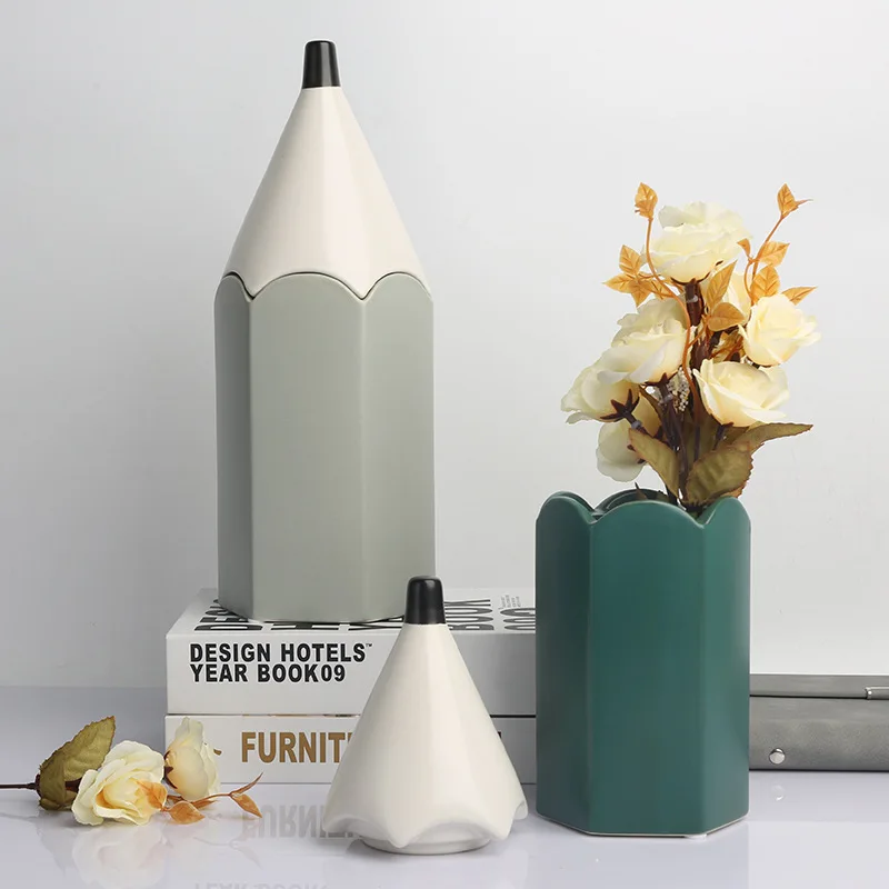

Pencil Ceramic Statue Decoration Modern Creative Nordic Home Decor Living Room Desktop Fun Pen Holder Storage Tank Ornaments