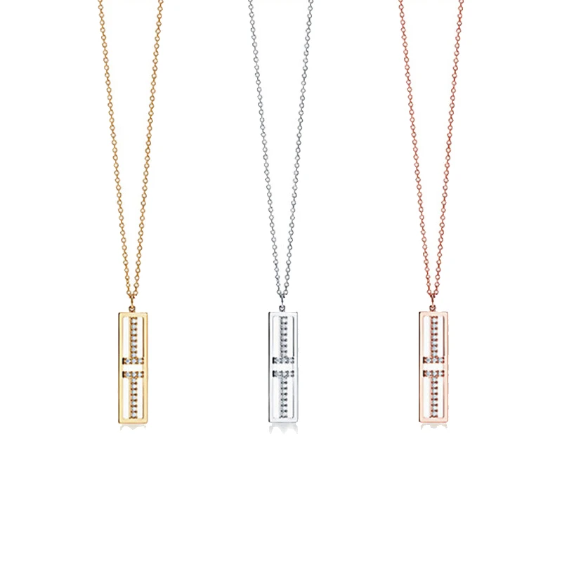 

TIFFON 1:1 S925 Sterling Silver Zircon Rectangle Pendant Necklaces Original LOGO High Quality Jewelry Lovers Birthday Gift