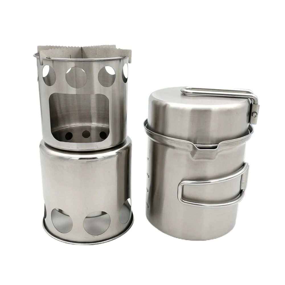 

Easy Clean Non Stick For Backpacking Reusable Windproof Camping Cookware Set Wood Stove Cooking Pot Survival Stainless Steel