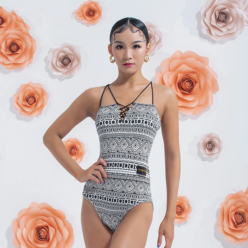 

Latin Dance Costume Female Adult Suspender Bodysuit Summer Latin Tops Women Competition Clothes Ballroom Dance Tops