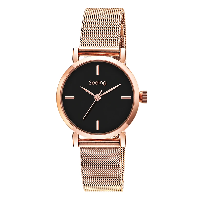 Rose gold Black Модные часы для женщин Ретро маленький циферблат Простые повседневные часы Высокое качество Женские кварцевые наручные часы Специальный подарок для девочек - Цвет: Rose gold Black