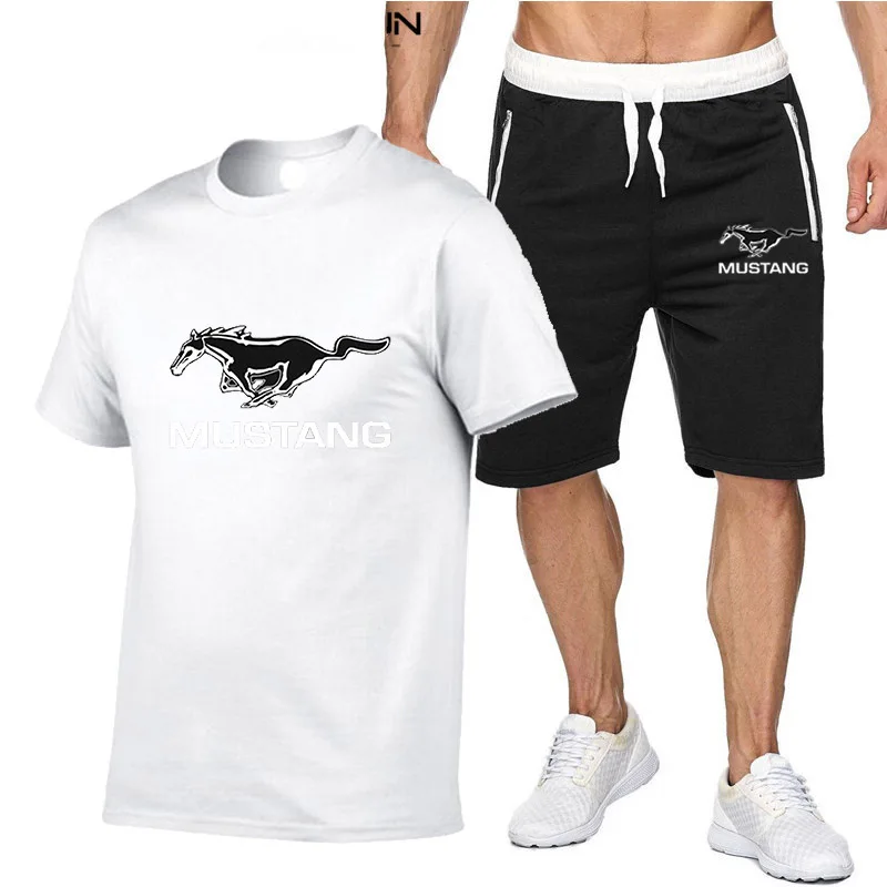 

2021 Summer Brand Men suit T-shirt Top Sportswear Cotton T Shirt + Jogging Shorts Fashion Sweatpants 2-Piece Set Men's