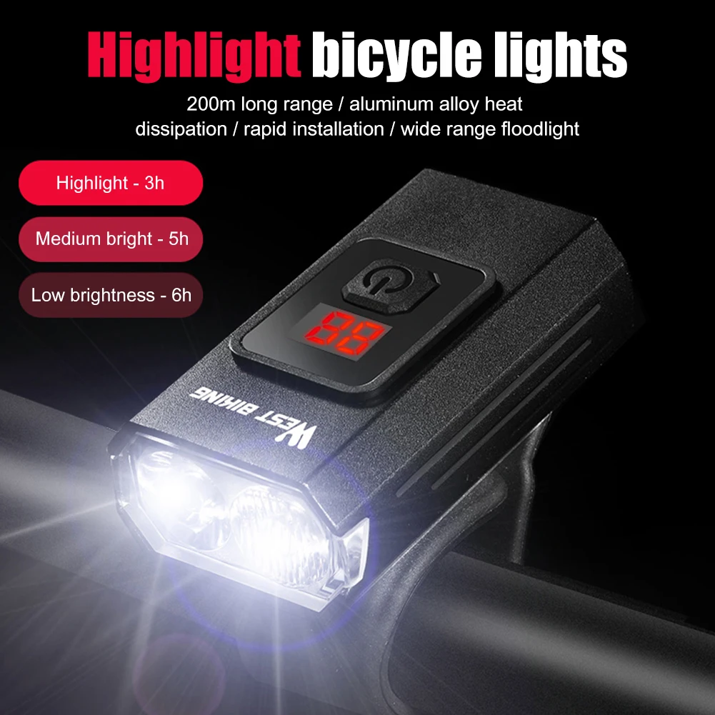

WEST BIKING Portable Bike Headlight 2 x T6 LED USB Rechargeable Bicycle Front Headlamp Mountain Bike Cycling Accessories