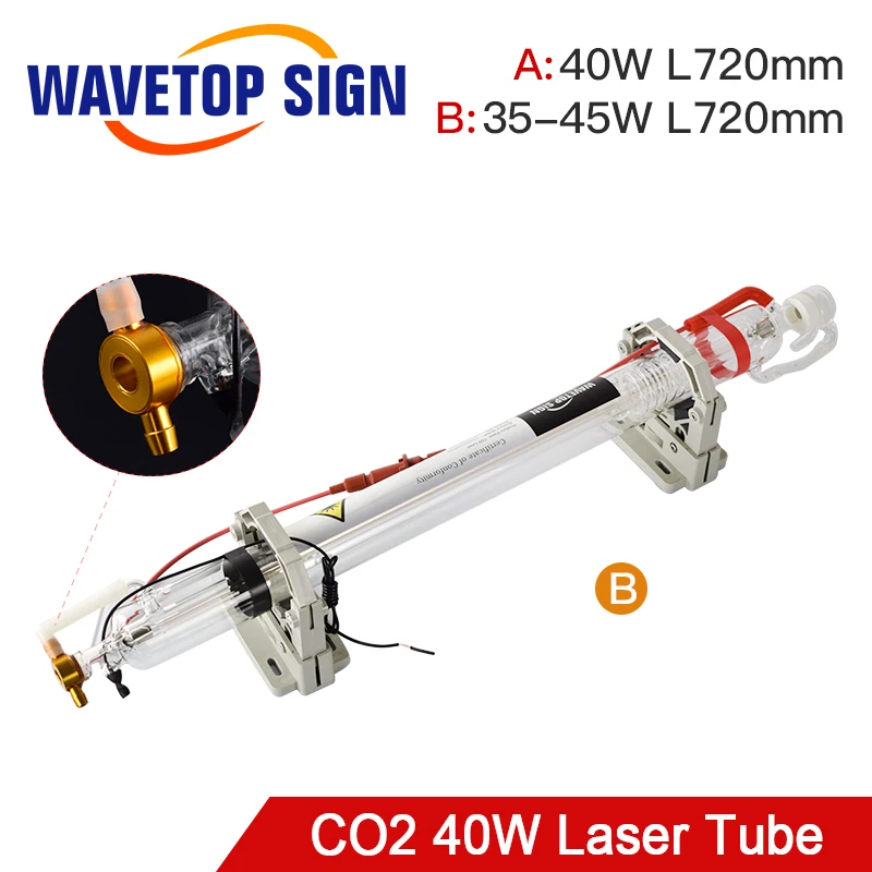 WaveTopSign 40W Co2 Laser Tube Upgraded Metal Head Length 720mm Dia.50mm for CO2 Laser Engraving Cutting Machine