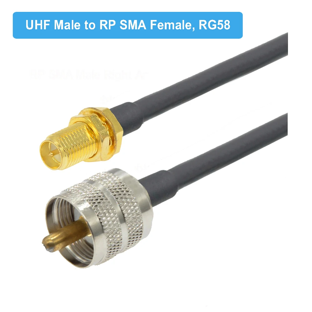 Кабель-удлинитель UHF RG58 PL259 коаксиальный переходник с вилкой типа Папа-SMA 15 см 50 1 м