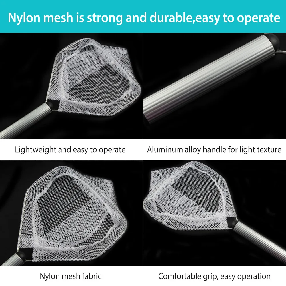 

Fishing net nylon net lightweight and strong aluminum alloy net frame with lanyard and magnetic buckle fishing net