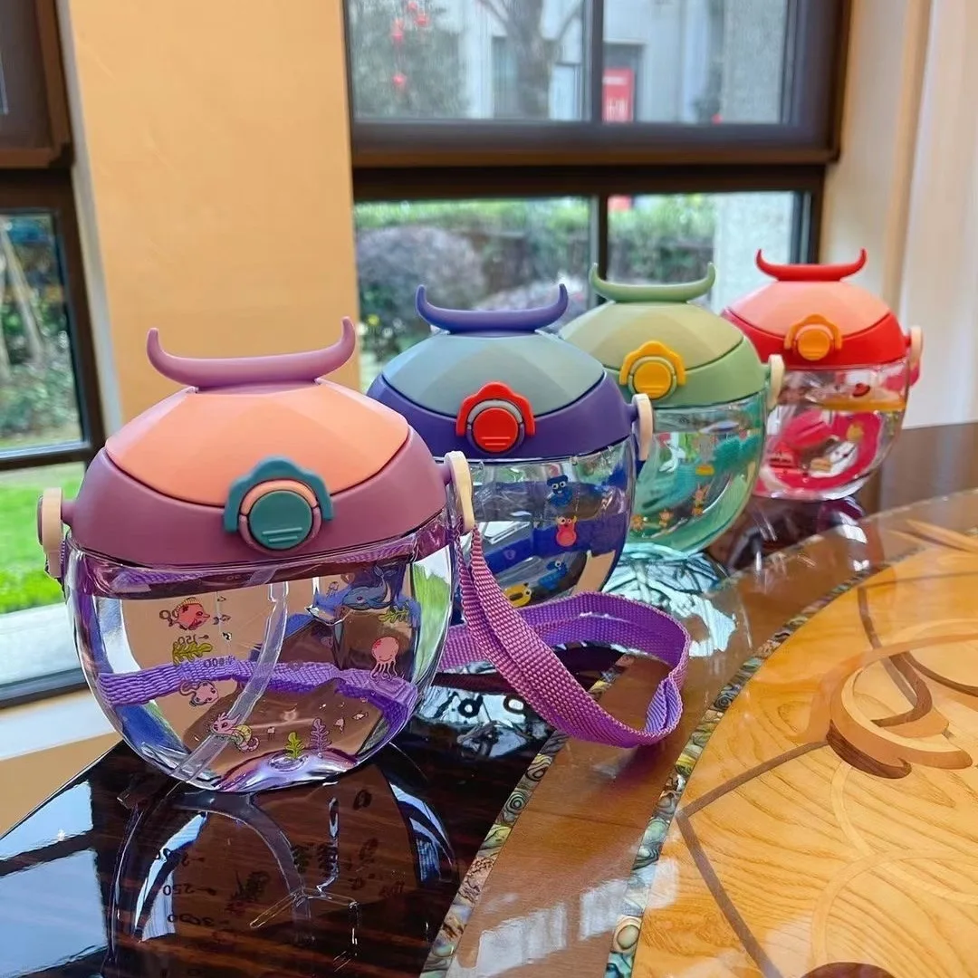 

Children's Straw Cup 2021 Creative Horned Doughnut Kindergarten Boys And Girls Kettle Portable Cup Beetle Bounce Cup