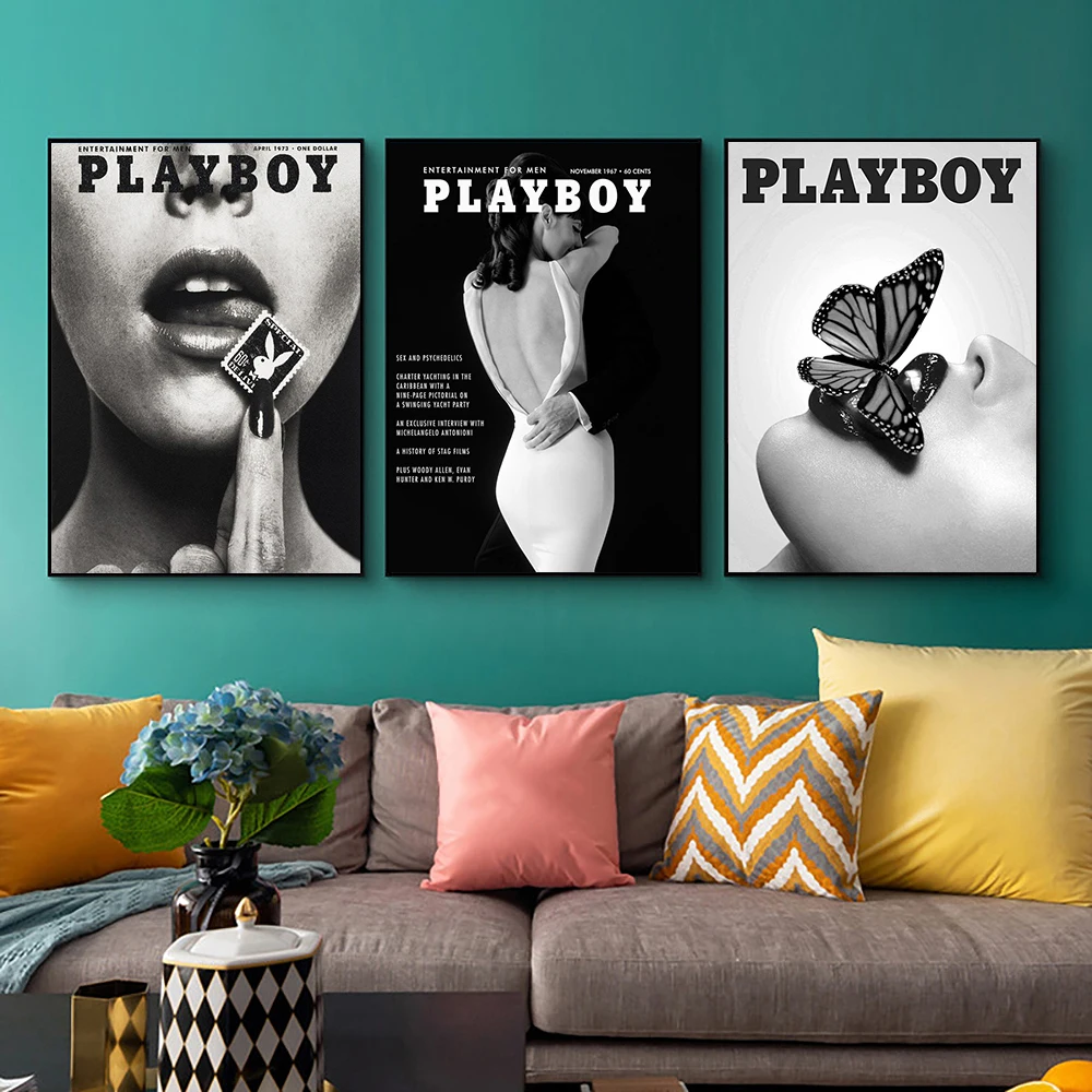 

Vintage Fashion Poster Wall Art Print Black White Canvas Painting Butterfly Sexy Lips Woman Picture for Nordic Living Room Decor