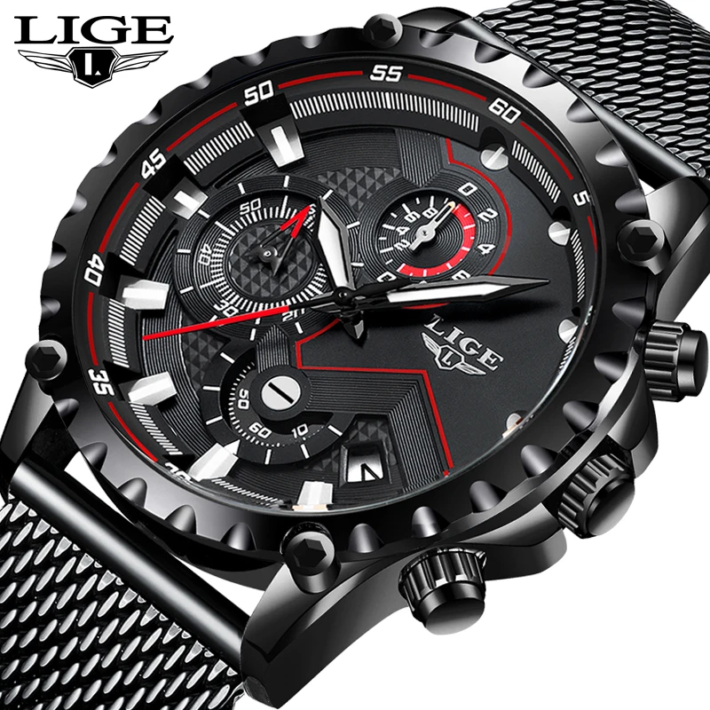 Часы наручные LIGE Мужские кварцевые модные повседневные светящиеся