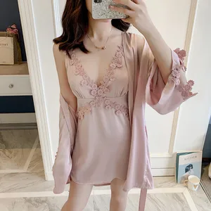 Комплект женской атласной ночной рубашки с вырезами, пикантный комплект из 2 предметов, одежда для сна, ночная рубашка, нижнее белье, Новая Домашняя одежда, ночное белье