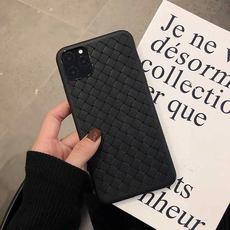 Черный Ткацкий текстурный PU кожаный чехол для iphone 11 Pro Max apple 6 6s Plus 7 Plus 8 8Plus темно-зеленый чехол для телефона iphone XS Max X XR мягкий Coque Fundas - Цвет: Черный