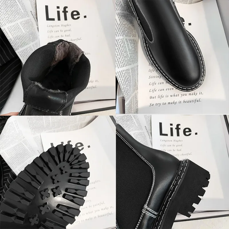 

New Cow Suede Chelsea Boots for Women Autumn/Winter Short Plush Ankle Boots Slip on Flat with Ladies Shoes Med (3cm-5cm) Rubber