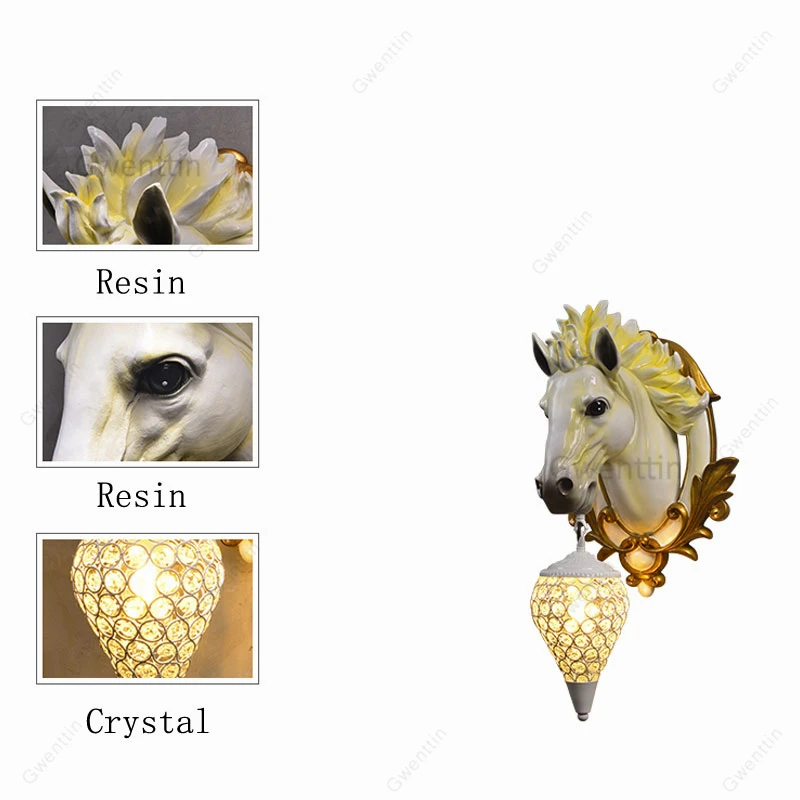 Европейские полимерные лошадь настенный светильник винтажные хрустальные