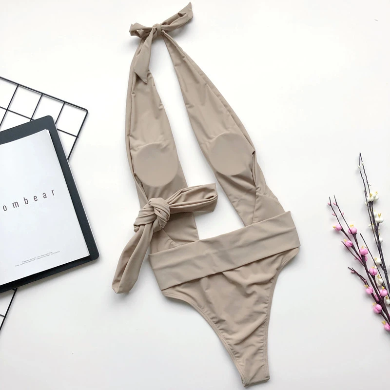 Женский купальник с бретельками и открытой спиной однокомпонентный бандажный