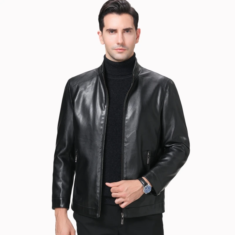 Мужская кожаная байкерская куртка модная Осенняя мотоциклетная из