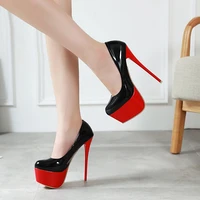super sexy red thick bottom stiletto women pumps patent leather 16 cm high heel female t stage shoes autumn heels big size 41 42