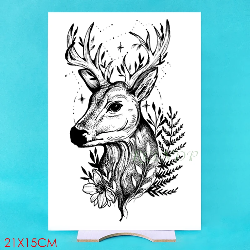 Водостойкие временные тату наклейки олень лист цветок звезда тотем флэш