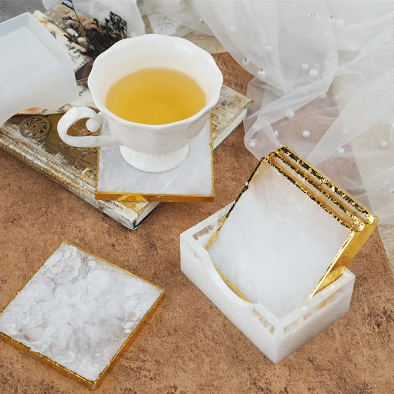 

DIY Handmade Craft UV Epoxy Coaster Storage Boxes Mould Clay Making Tool Rectangle Box and Mat Silicone Mold