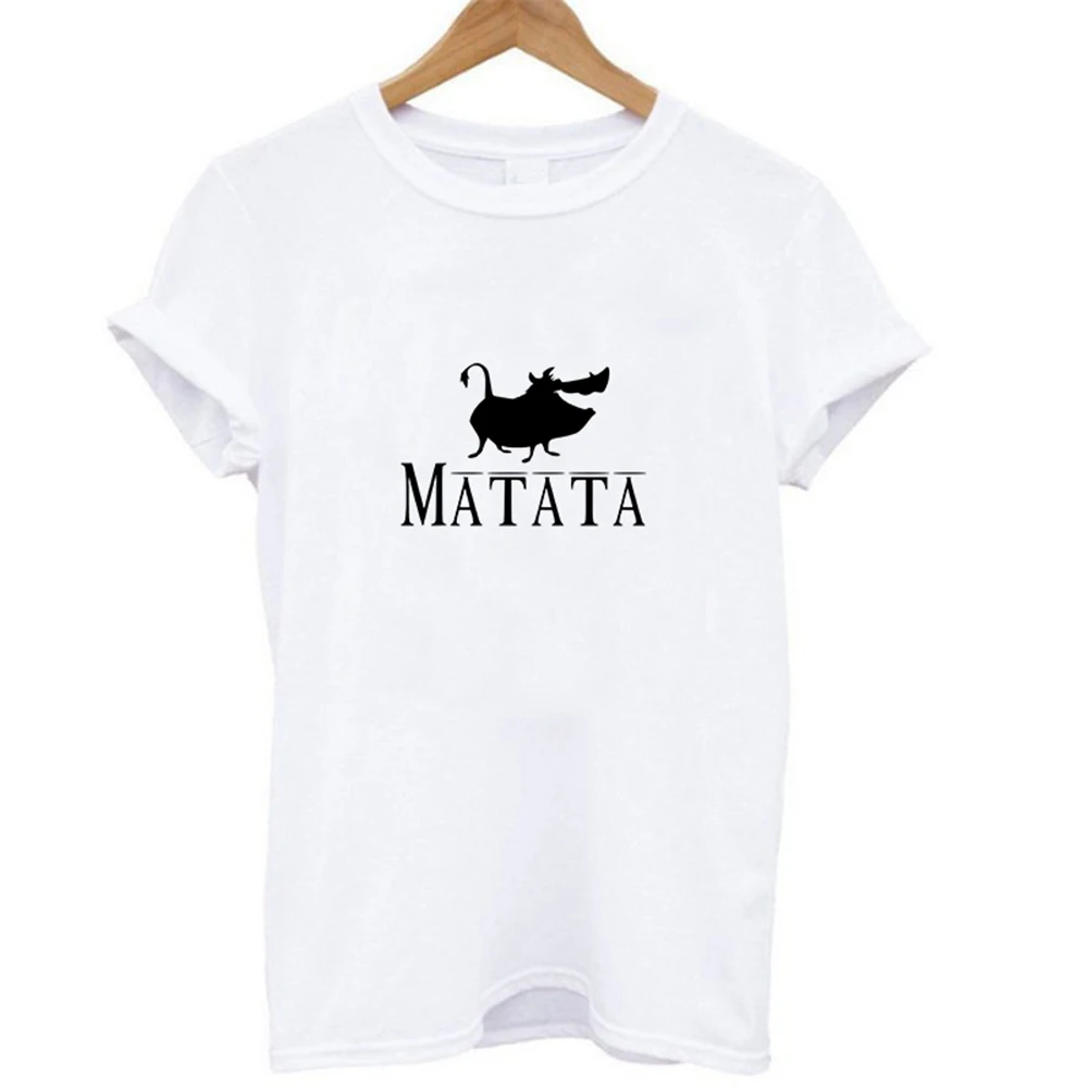 Эффектная женская футболка HAKUNA MATATA, летняя женская футболка, короткий рукав, принт с героями мультфильмов, белая, черная, милые футболки Harajuku