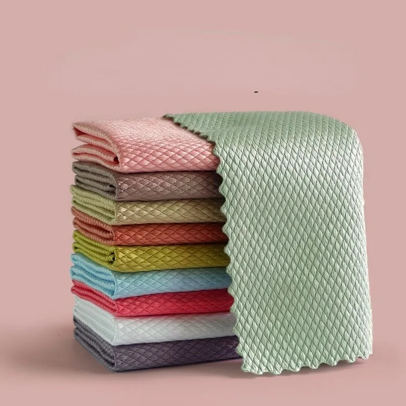 

5pcs Fish Scale Rag for Glass Mirror Without Watermark Housework Cleaning Cloth Non-linting Absorbent Towel To Oil Cloth