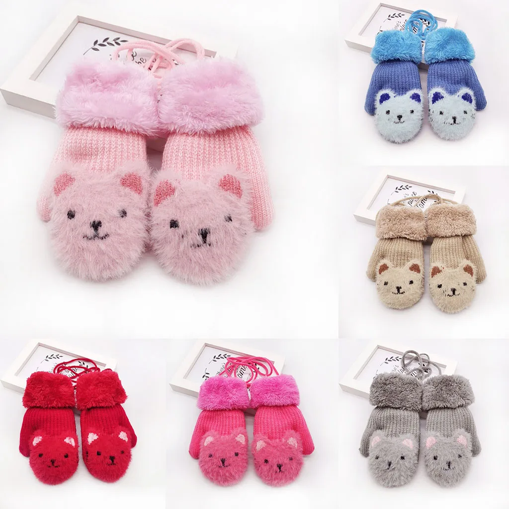 Children Kids Boys Girls Winter Cartoon Beer Patchwork Color Warm Knitted Gloves kids gloves mittens перчатки варежки guantes |