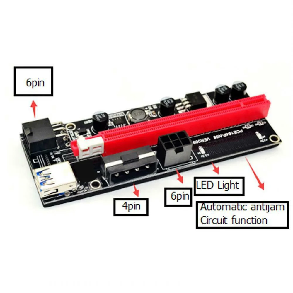 

1/10pcs PCI-E pcie Riser 009 Express 1X to 16x Extender PCI E USB Riser 009S Dual 6Pin Adapter Card SATA 15pin for BTC Miner