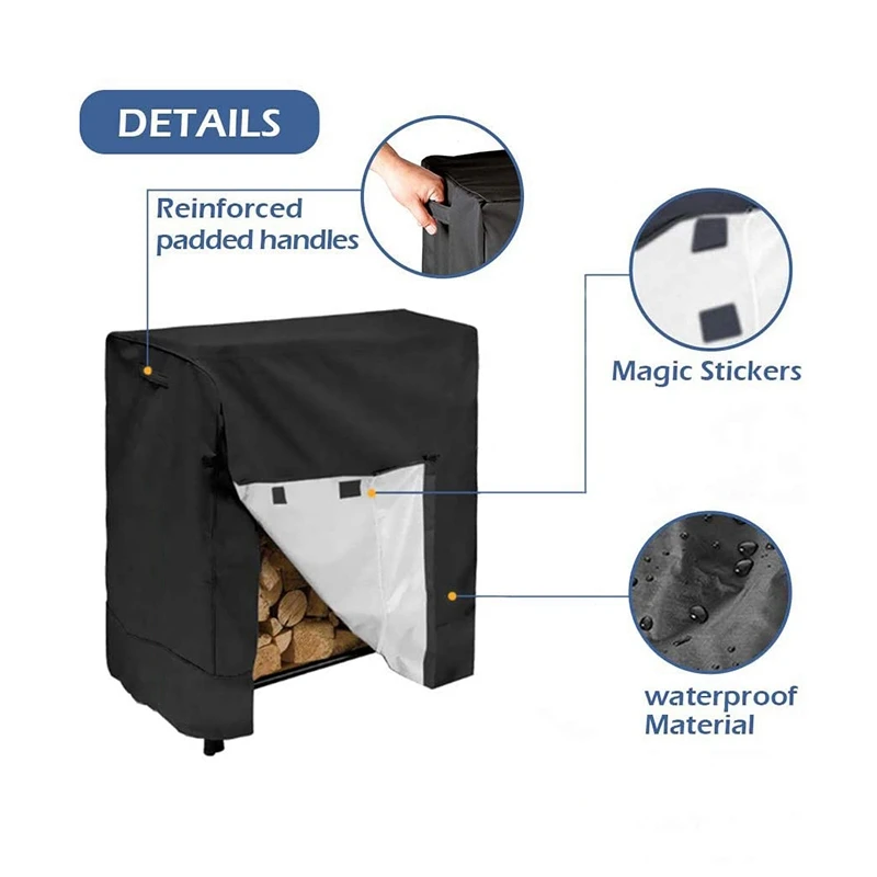 

Log Rack Cover Waterproof 4 Feet Firewood Rack Snow Protector with Durable Fabric Fits for 4 Seasons, L48XW24XH42 Inches