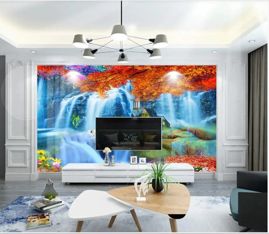 

Custom photo wallpaper 3d murals wallpaper for walls 3 d HD lotus garden waterfall landscape mural for living room TV wall paper