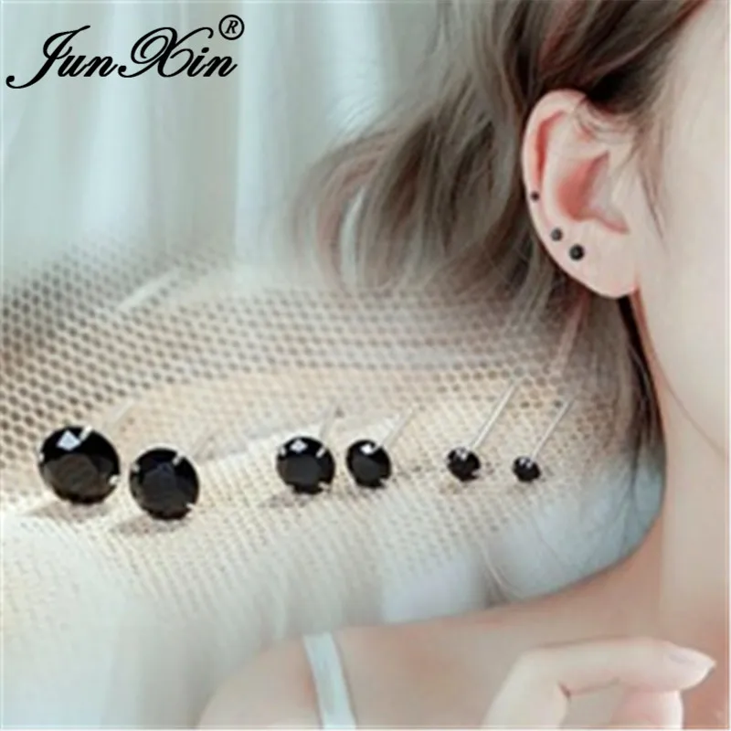 Круглые серьги с черным камнем для мужчин и женщин небольшие свадебные