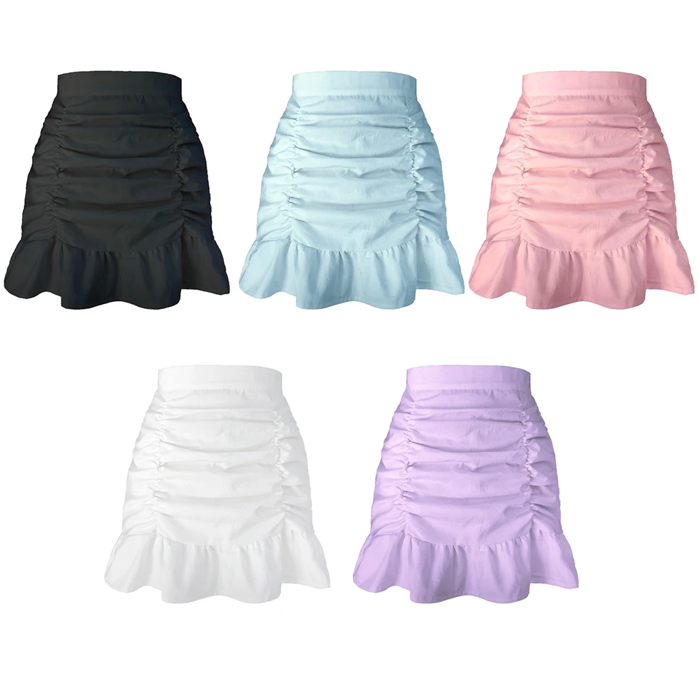 

Feamle Above-knee Shirt Fashion Pleated Zipper Female Skirt Women Solid Color Slim Skirts