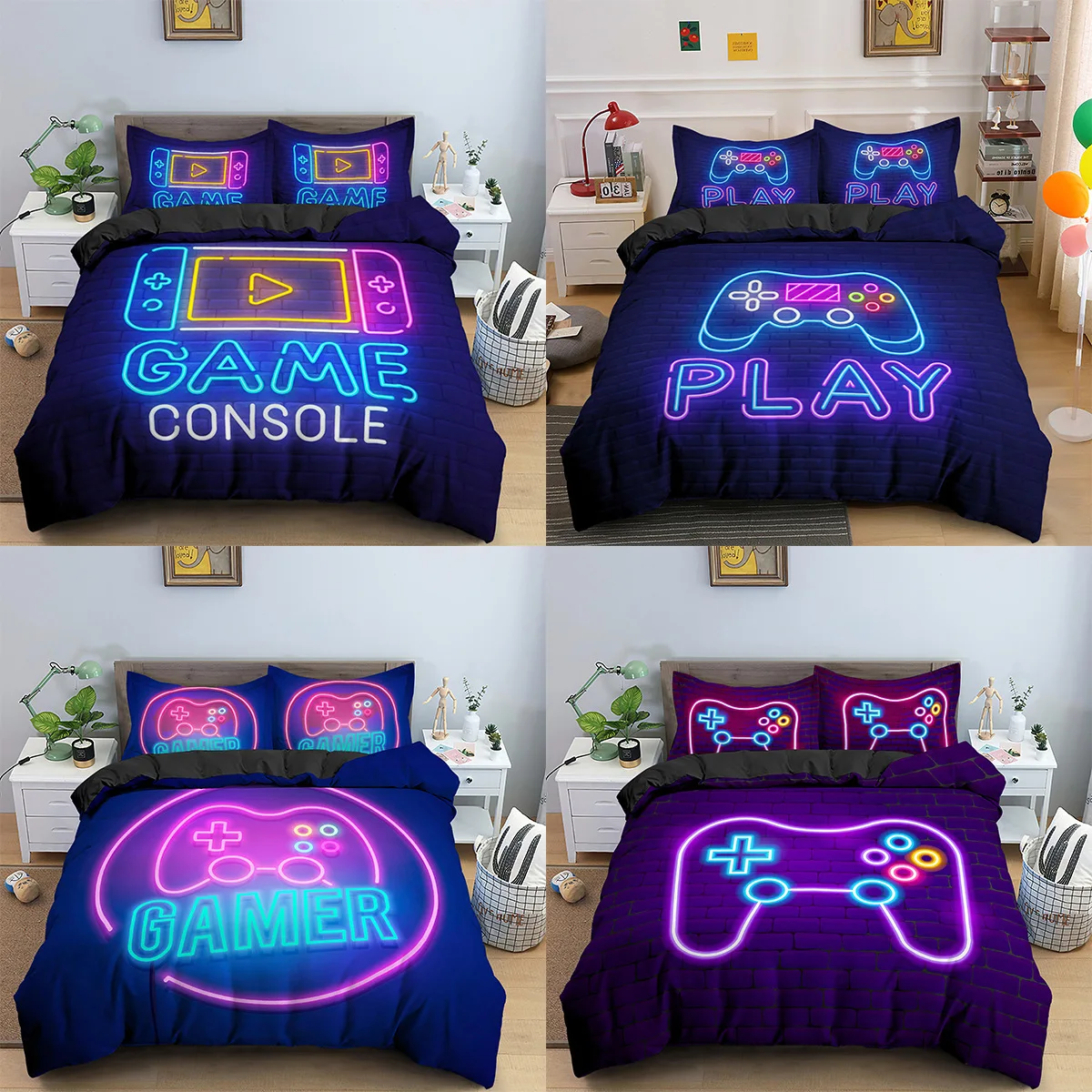 

Gamer Bedding Sets Colorful Duvet Cover Pillowcase Kids Boys Girls Bed Set 3D Brick Game Handle Quilt Comforter Covers 2/3 Pcs