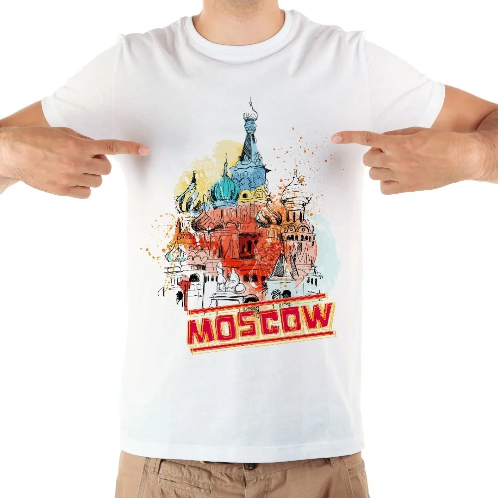 

Russia Moscow watercolor landmarks funny t shirt men jollypeach brand 2021 summer new white casual homme cool tshirt