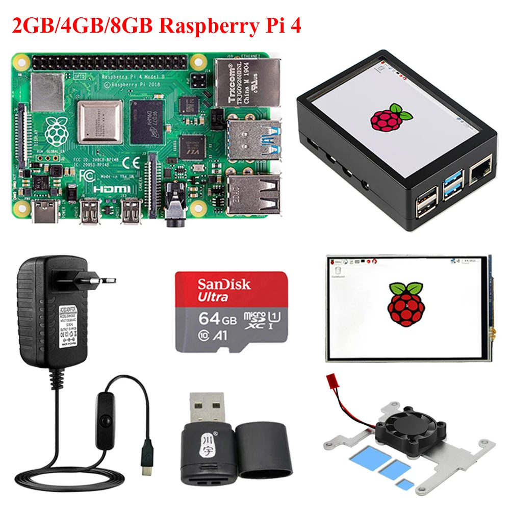 

Original Raspberry Pi 4 Model B 2GB/4GB/8GB + ABS Case + 3.5 inch Touch Screen LCD + Power Supply + SD Card + Card Reader RPI 4B