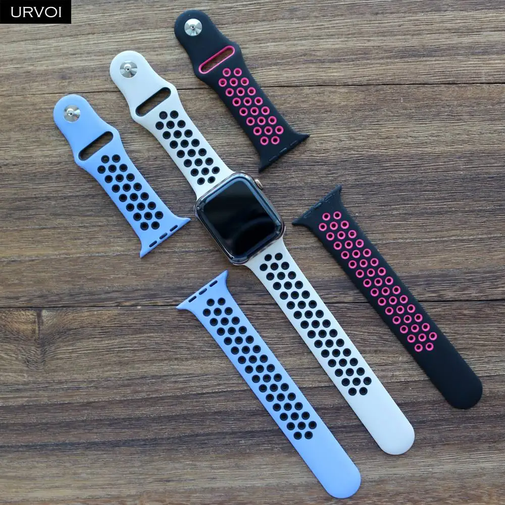 URVOI спортивный ремешок для Apple Watch Nike+ Серия 5 4 3 2 1 двойной цвет силиконовый ремешок для iwatch дышащие отверстия 38 40 42 44 мм