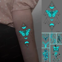 luminous stickers neck tattoo temporary glitter tattoo kids butterfly moon linear geometric triangle mini tato green blue glow