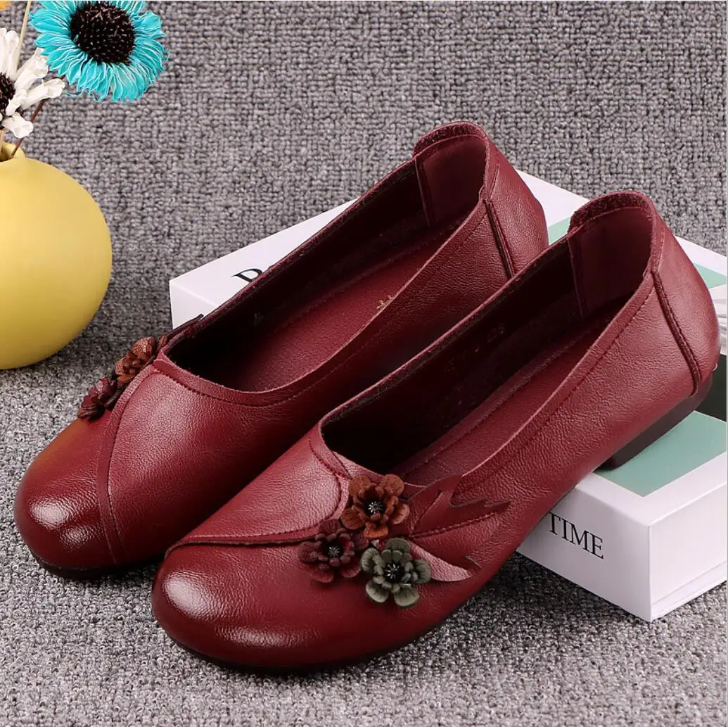 

Туфли женские из натуральной кожи, мягкие лоферы, плоская подошва, повседневная обувь для пожилых женщин, весна-лето 2021