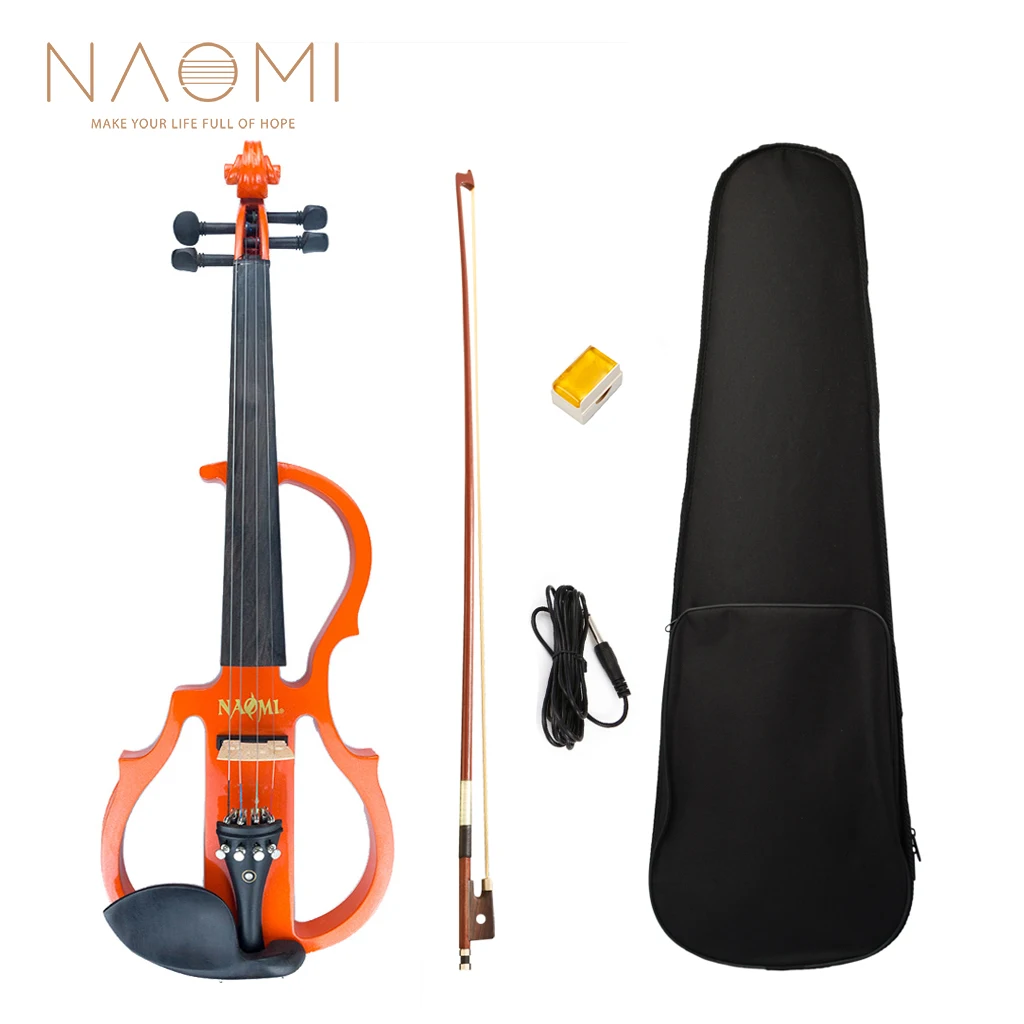 NAOMI 4/4 Electric Violin Set In Orange Color w/ Ebony Fittings Tailpiece w/ Pearl Inlay Tuning Pegs Fingerboard Chin Rest
