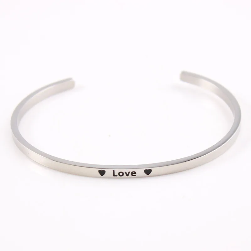 Серебристый ремешок Нержавеющая сталь мантра Браслеты гравировкой I Love You