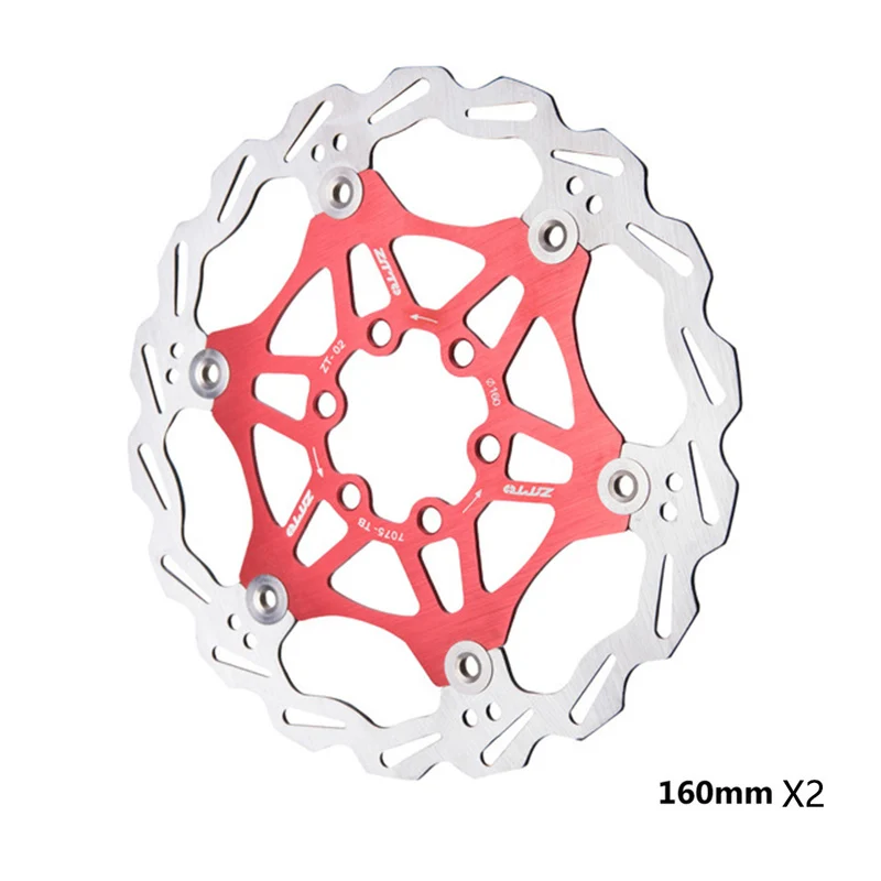 red 160MM 2pcs ZTTO MTB дорожный велосипед дисковый тормоз плавающий ротор 160 мм/180 мм из нержавеющей стали тормозной диск совместимые металлические колодки для MTB дорожный велосипед - Цвет: red 160MM 2pcs