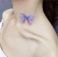 fishing line necklaces for women 3d butterfly stealth pendant necklace choker collier femme neck decoration retro jewelry gifts
