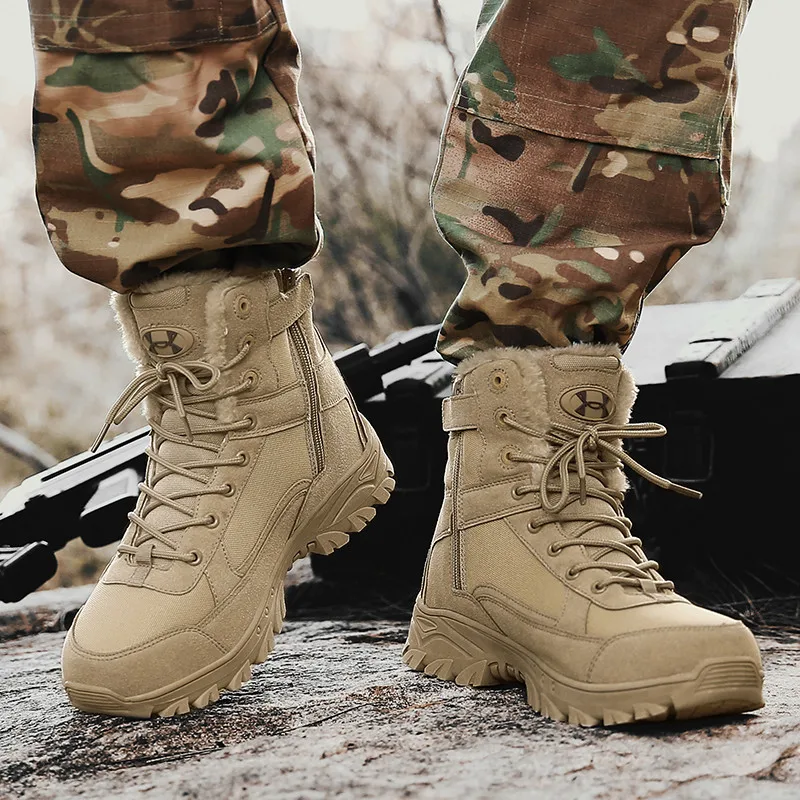 Winter Plush Outdoor Trekking Men Shoes Warm Military Boots Men Special Force Tactical Combat Men's Boots Breathable Desert Boot